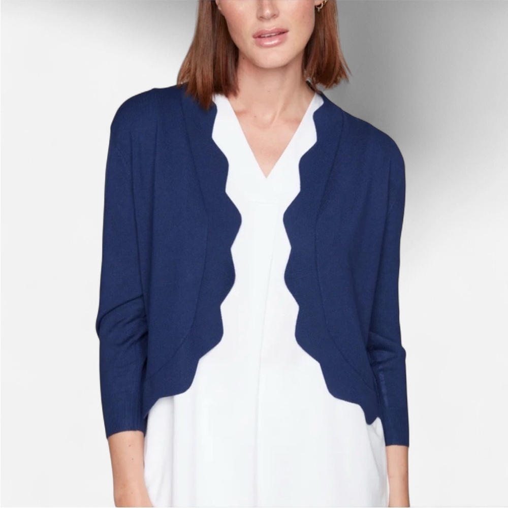 Carré Noir Navy Women's Scalloped Edge Cardigan Size L